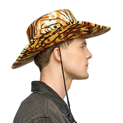Cowboyhat med vildtiger-mønster