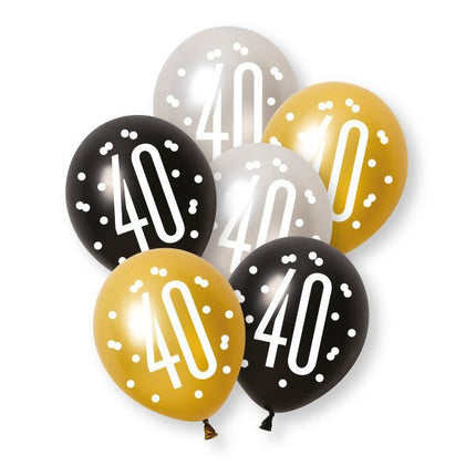 6ct Glitz Black Number 40 Assorted Platinum & Pearl Premium 30cm Latex Balloons van Partywinkel koop je bij Partywinkel