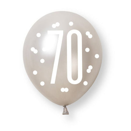 6ct Glitz Black Number 70 Assorted Platinum & Pearl Premium 30cm Latex Balloons van Unique koop je bij Partywinkel