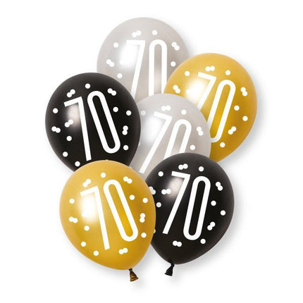6ct Glitz Black Number 70 Assorted Platinum & Pearl Premium 30cm Latex Balloons van Unique koop je bij Partywinkel
