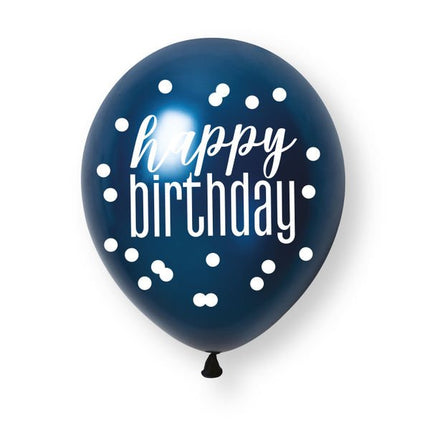 6ct Glitz Blue Happy Birthday Pearl Premium 30cm Latex Balloons van Unique koop je bij Partywinkel