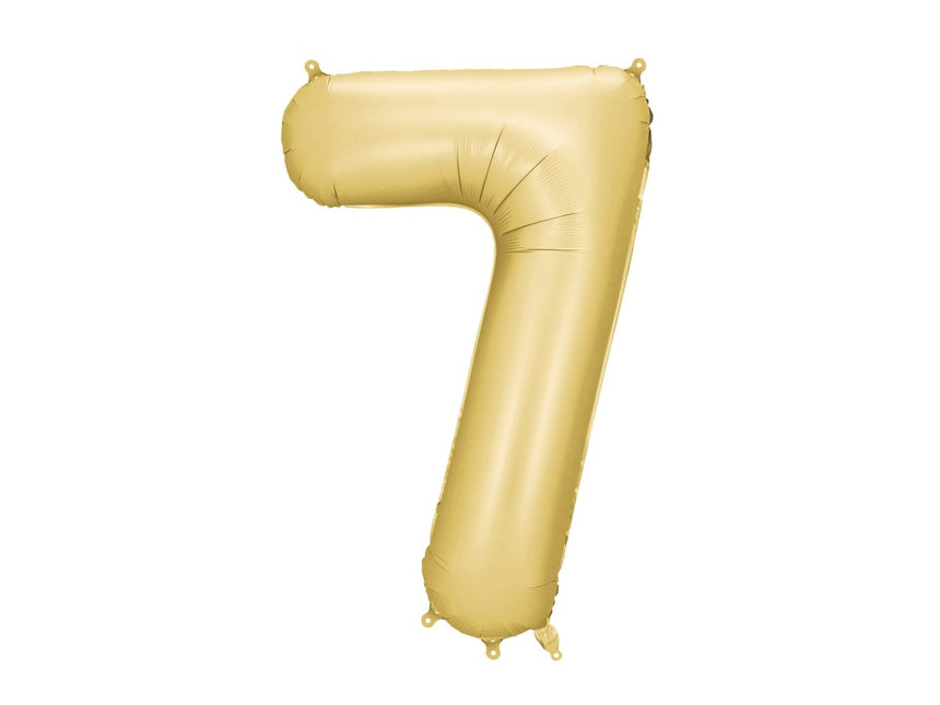7 Jaar Cijfer Ballon Goud Satijn Folie Leeg 86cm van Partydeco koop je bij Partywinkel