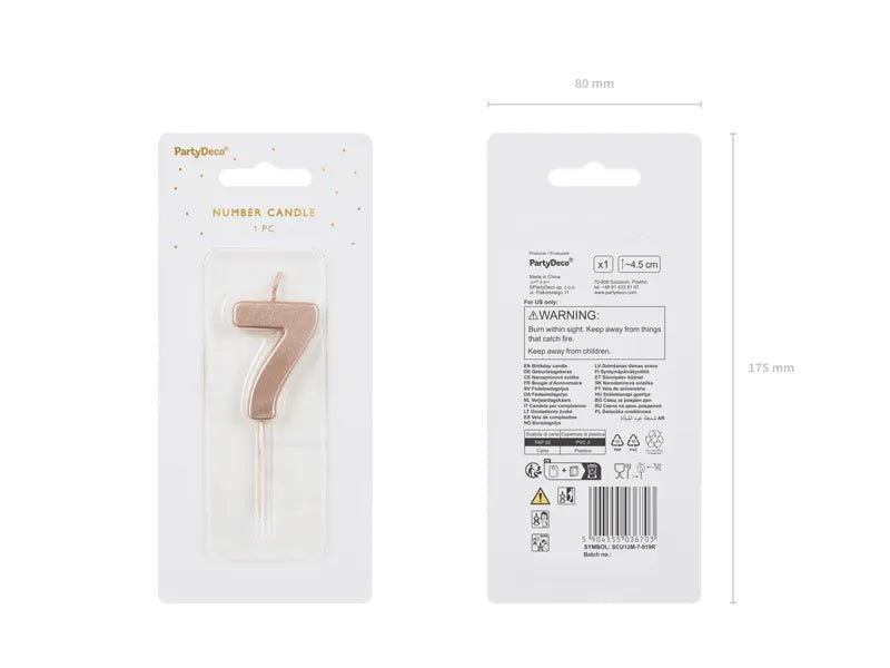 7 Jaar Kaars Rose Goud 9cm van Partydeco koop je bij Partywinkel