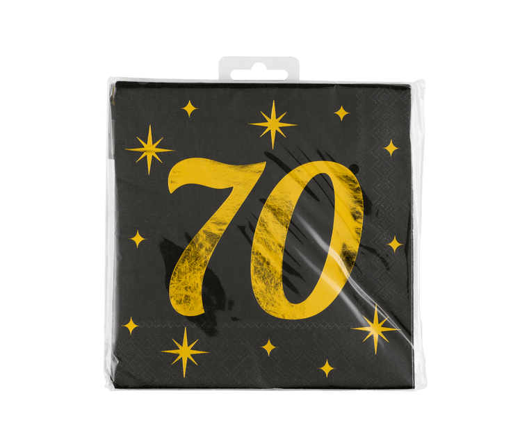 70 Jaar Servetten Zwart Goud 19cm 16st van Paper Dreams koop je bij Partywinkel