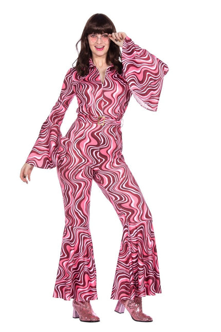 Disco 70S Jumpsuit Roze Dames van Wilbers & Wilbers koop je bij Partywinkel