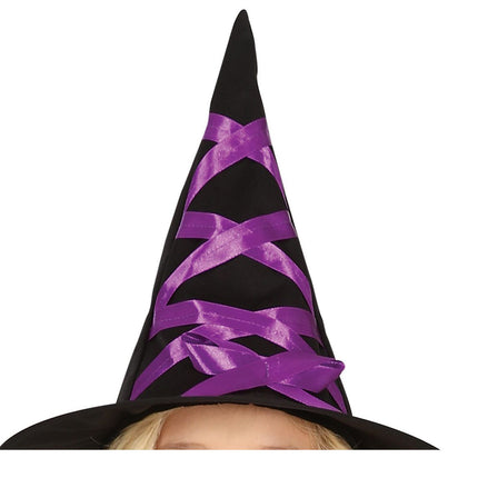 Hekse halloweenkostume pige sort lilla