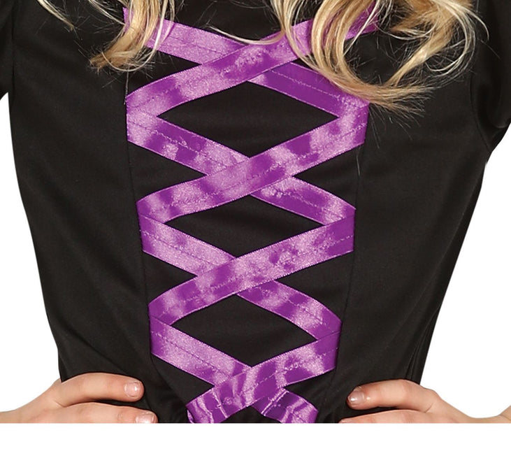 Hekse halloweenkostume pige sort lilla