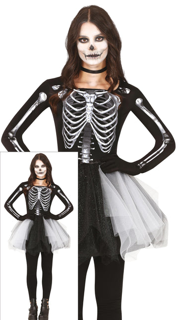 Skelet Halloween Jurk Dames Zwart