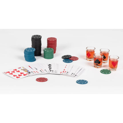 Drikspilssæt: Drinking Poker (120 pokerchips, 1 sæt spillekort, 4 shotglas)