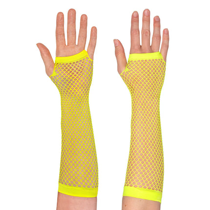 Et par handsker, albuehøje, i mesh, neongul