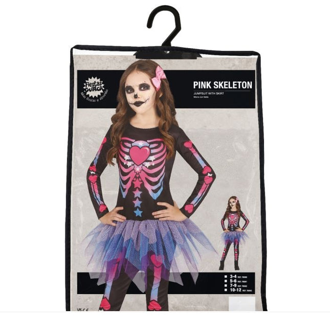 Skelet halloweenkostume pige pink