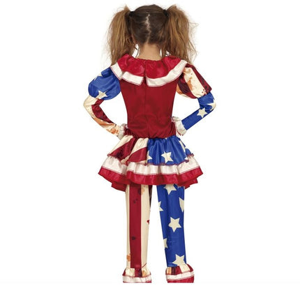 Gyserklovn halloweenkostume pige blå rød