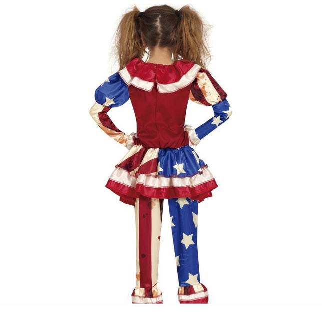 Gyserklovn halloweenkostume pige blå rød