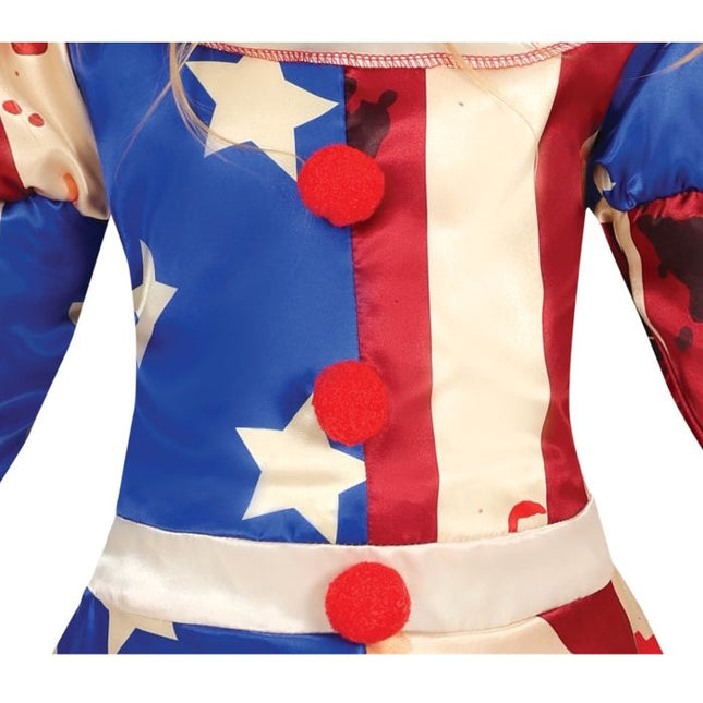 Gyserklovn halloweenkostume pige blå rød