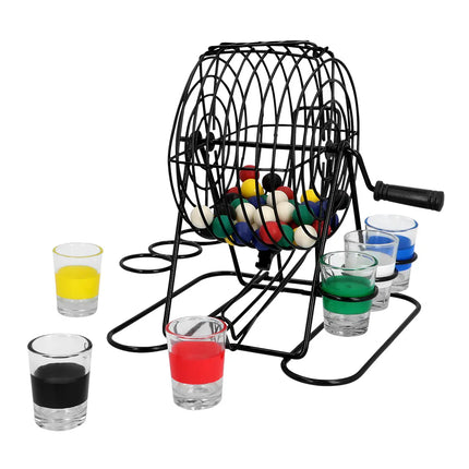Drikspilssæt »Bingo shots« (bingo-hjul i metal, 48 kugler, 6 shotglas)