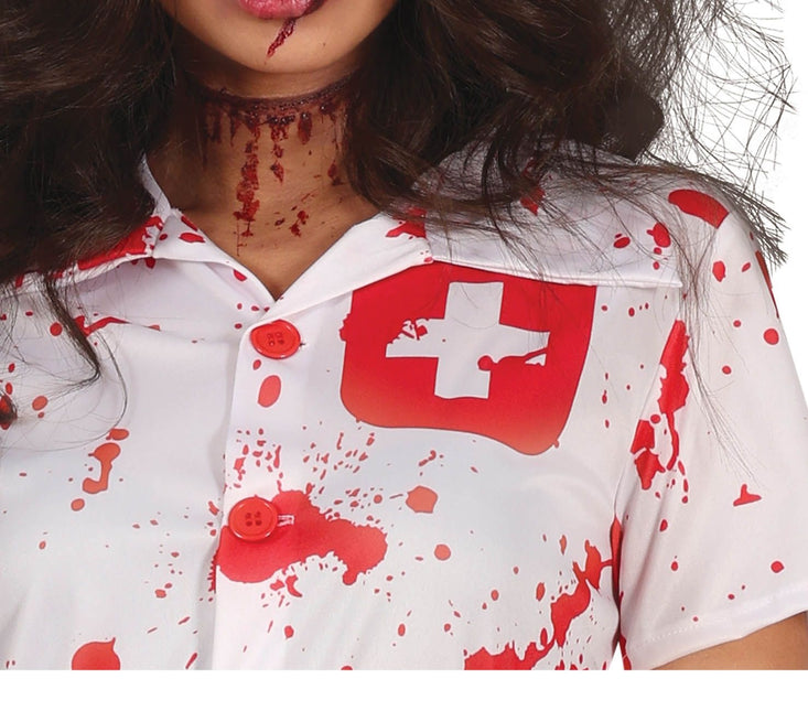 Sygeplejerske halloweenkostume til damer med blod på tanden