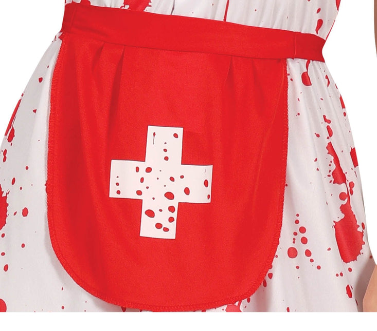 Sygeplejerske halloweenkostume til damer med blod på tanden