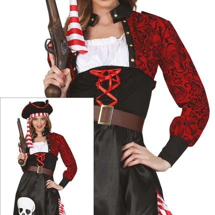 Piratkjole rød sort dame