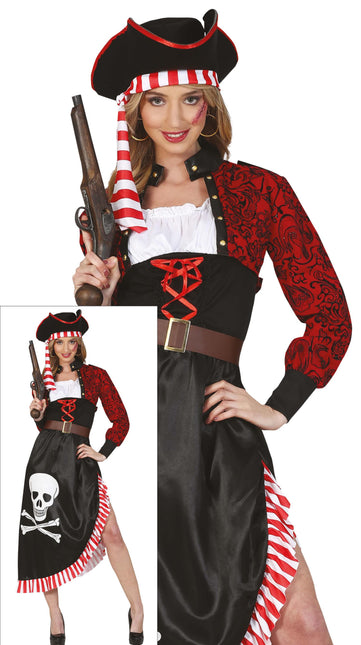 Piratkjole rød sort dame