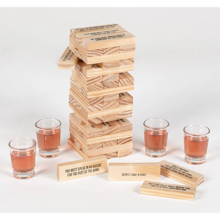 Drikkeleg-sæt »Drinking Tower« (4 shotglas, 54 træklodser)