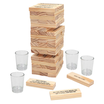 Drikkeleg-sæt »Drinking Tower« (4 shotglas, 54 træklodser)