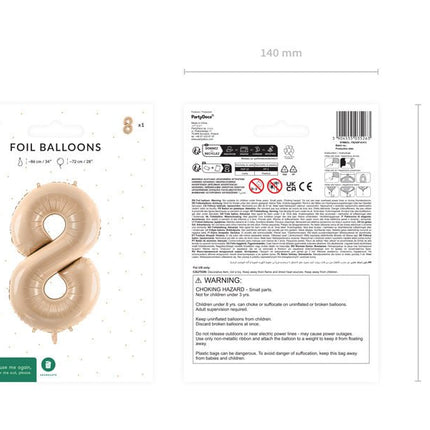 8 Jaar Cijfer Ballon Beige Leeg 72cm van Partydeco koop je bij Partywinkel