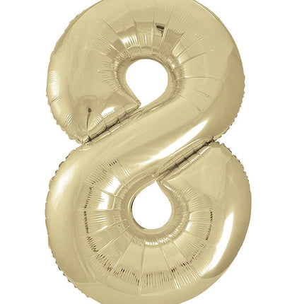 8 Jaar Cijfer Ballon Goud Glans Leeg 86cm van Unique koop je bij Partywinkel
