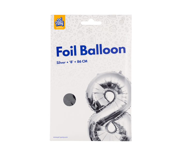 8 Jaar Cijfer Ballon Zilver Leeg 86cm van Paper Dreams koop je bij Partywinkel