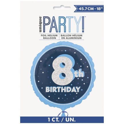 8 Jaar Helium Ballon Blauw Leeg 45cm van Unique koop je bij Partywinkel