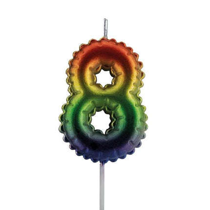 8 Jaar Kaars Regenboog 7cm van VDV Benefit koop je bij Partywinkel