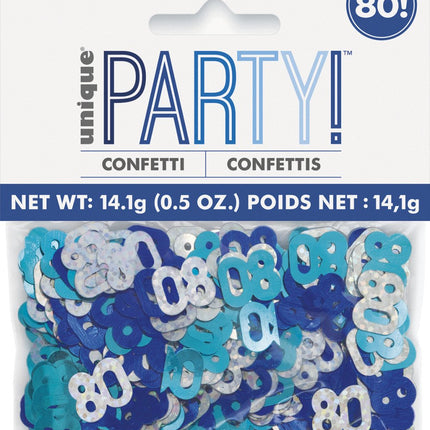 80 Jaar Confetti Zak Blauw 14gr van Unique koop je bij Partywinkel