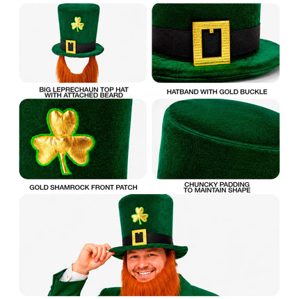 St. Patrick's Day-hat med skæg, 25 cm