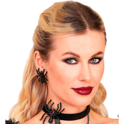 Halloween-øreringe med edderkopper og strass