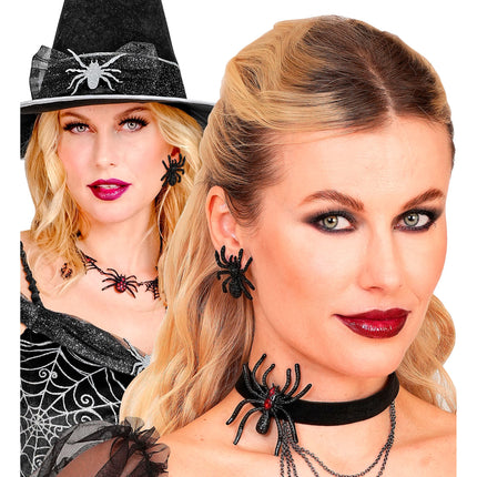 Halloween-øreringe med edderkopper og strass