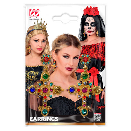 Halloween-øreringe med kors og ædelstene
