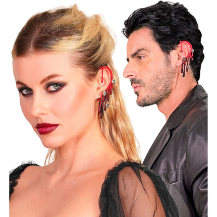 Halloween-ørering med piercing-look, blod