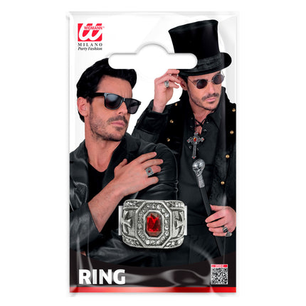 Halloween-ring med rød ædelsten