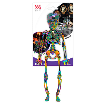 Halloween-skelet i regnbuefarver, 28 cm