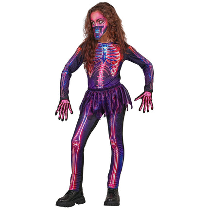 Halloween-kostume: Lilla neon-skelet til børn