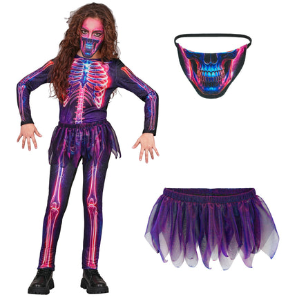 Halloween-kostume: Lilla neon-skelet til børn