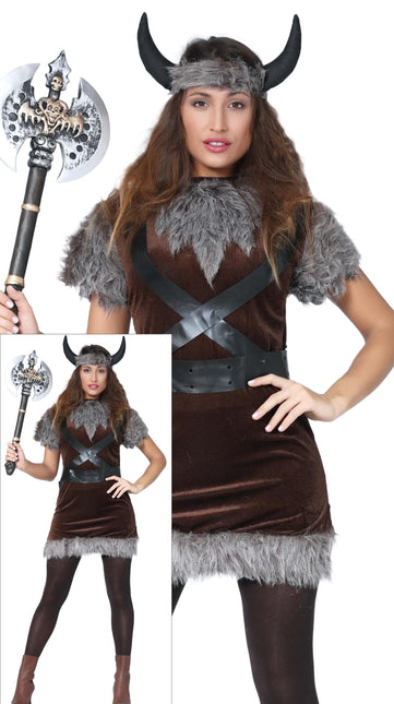 Vikingekostume brun grå til damer