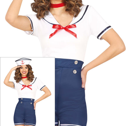 Kostume Blå Hvid Dame Sømand