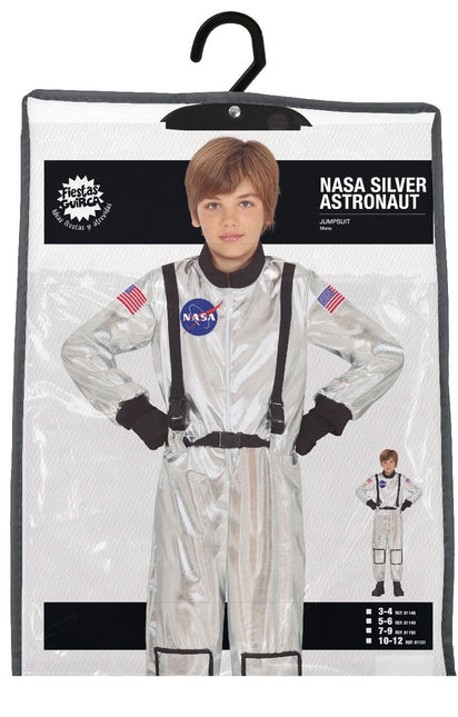 Astronautdragt, sølvfarvet dreng