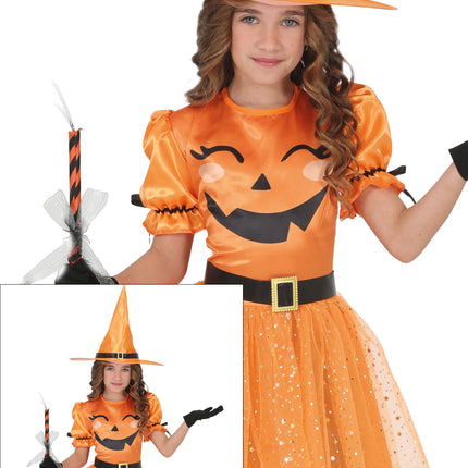 Halloween-kjole, orange, til børn, heks