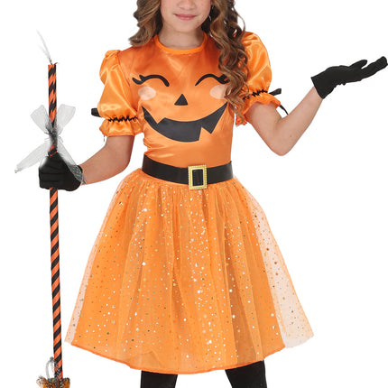 Halloween-kjole, orange, til børn, heks
