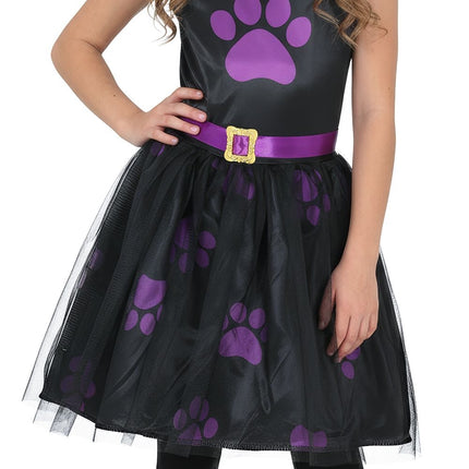 Halloween-kjole, sort, til børn, med lilla kat