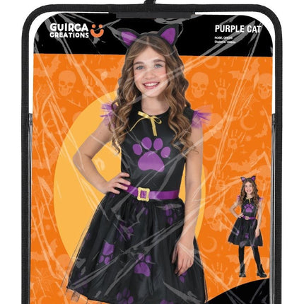 Halloween-kjole, sort, til børn, med lilla kat