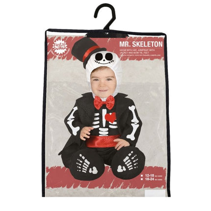 Skelet halloweenkostume baby rød sløjfe