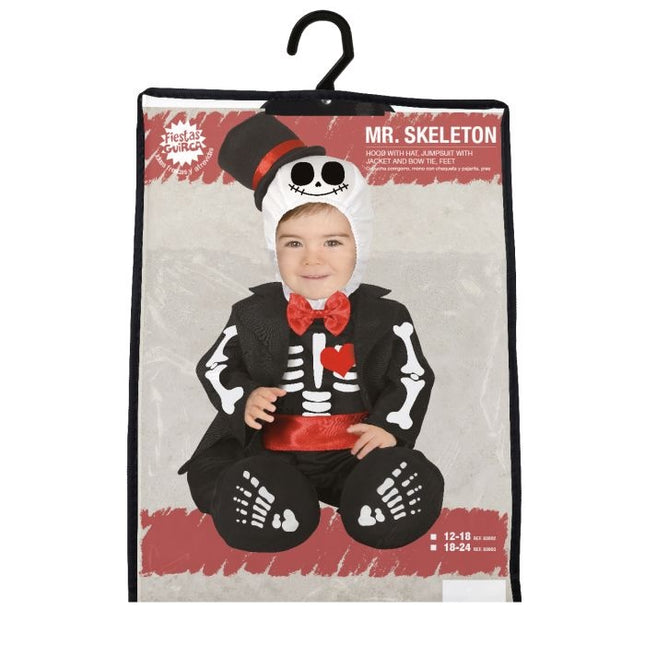 Skelet halloweenkostume baby rød sløjfe