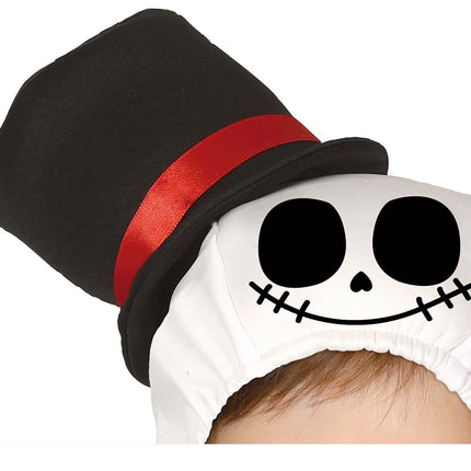 Skelet halloweenkostume baby rød sløjfe